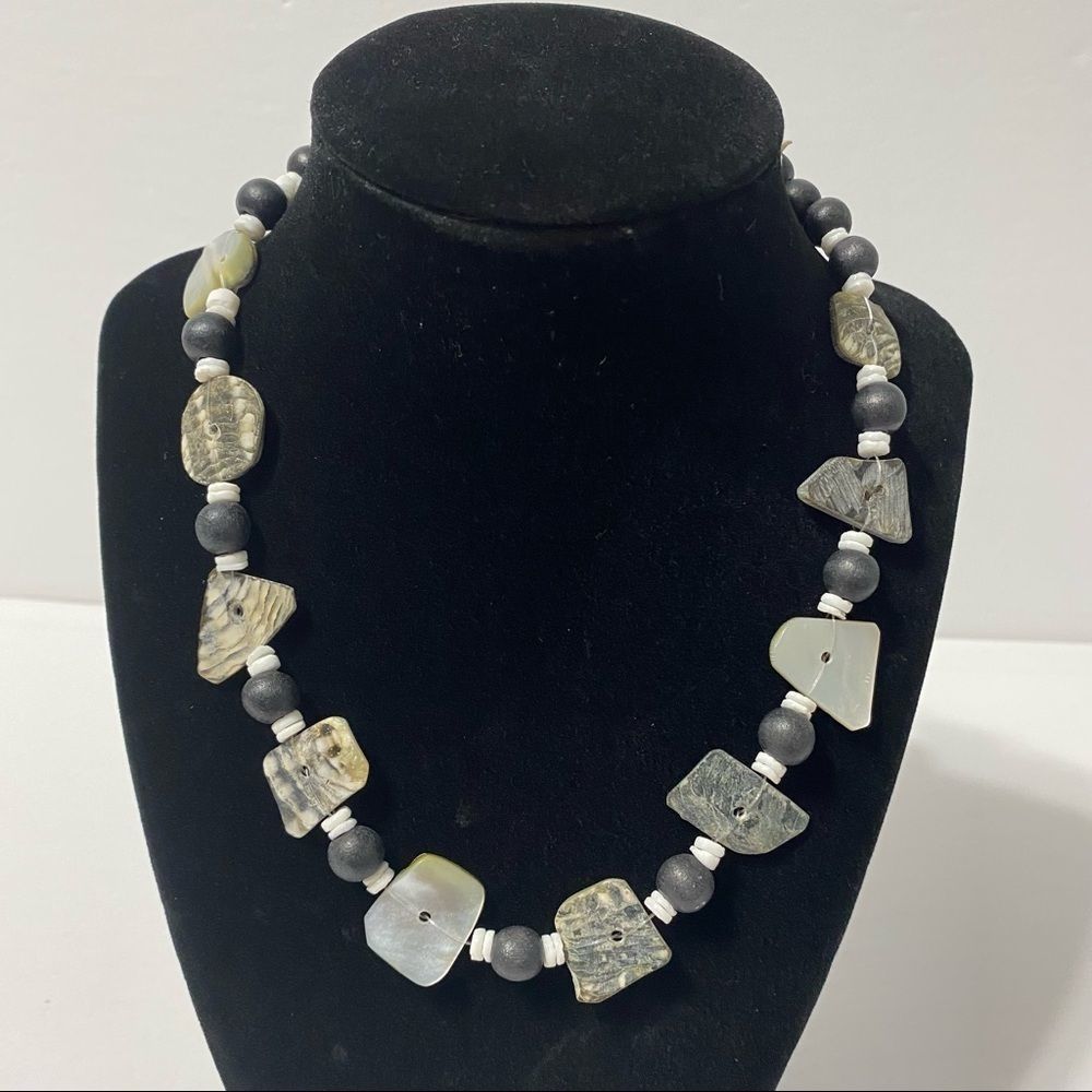 Black multicolored beaded shell necklace